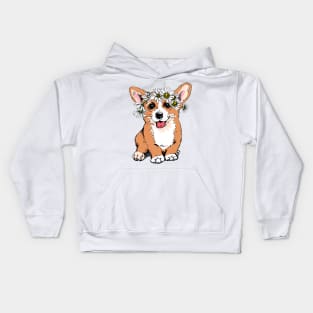 Cute Funny Corgi With Flowers on Head Artwork Kids Hoodie